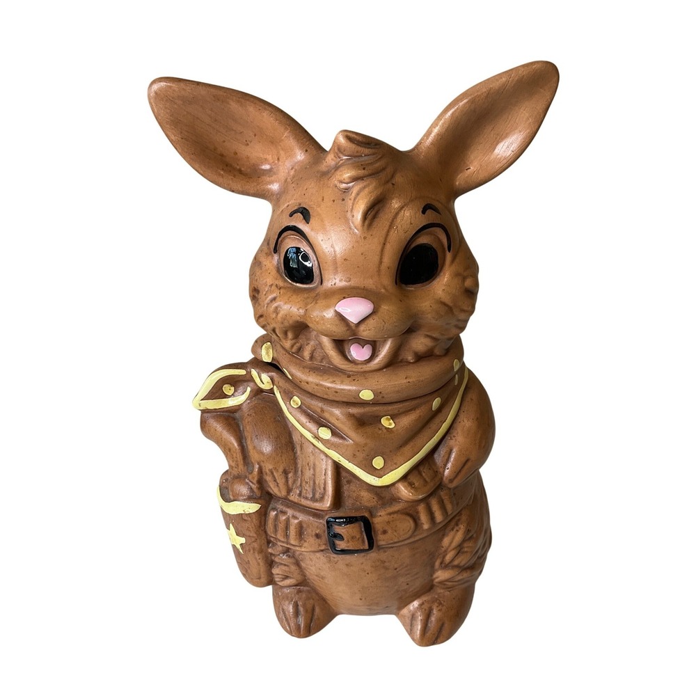 Vintage Twin Winton Sheriff Bunny Cookie Jar Ceramic Gunslinger Rabbit Brown 60s